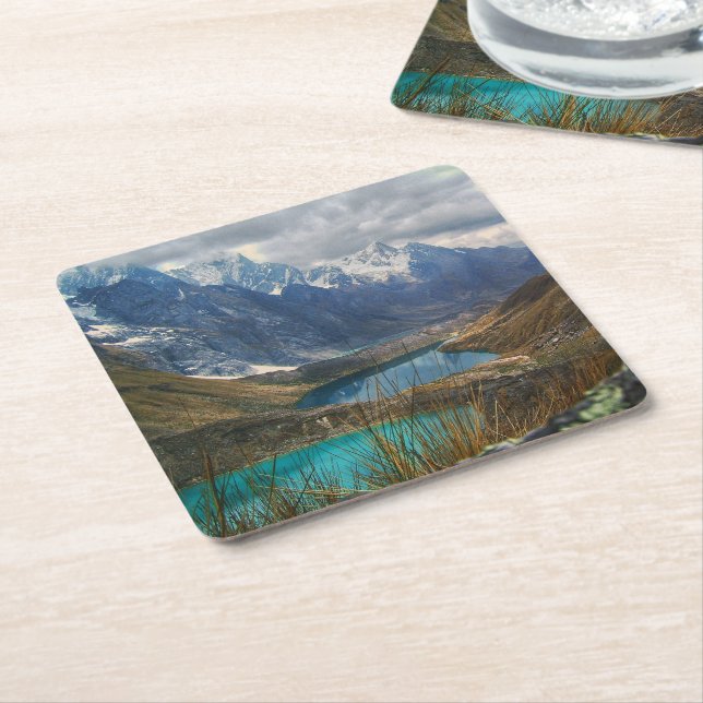 Posavasos Cuadrado De Papel Fotografía de Montañas Alpinas Escénicas (En perspectiva)