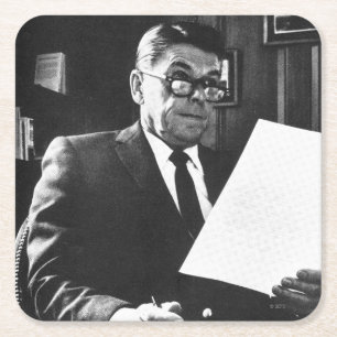 Posavasos Cuadrado De Papel Fotografía de Ronald Reagan