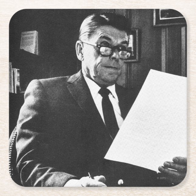 Posavasos Cuadrado De Papel Fotografía de Ronald Reagan (Anverso)