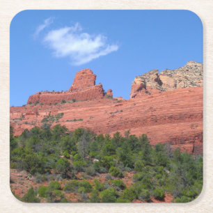 Posavasos Cuadrado De Papel Fotografía de Steamboat Rock en Sedona Arizona