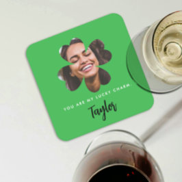 Posavasos Cuadrado De Papel Fotografía de trébol de cuatro hojas verde moderno