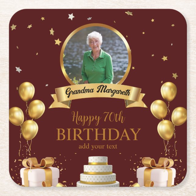 Posavasos Cuadrado De Papel Fotografías por 70 años (Anverso)