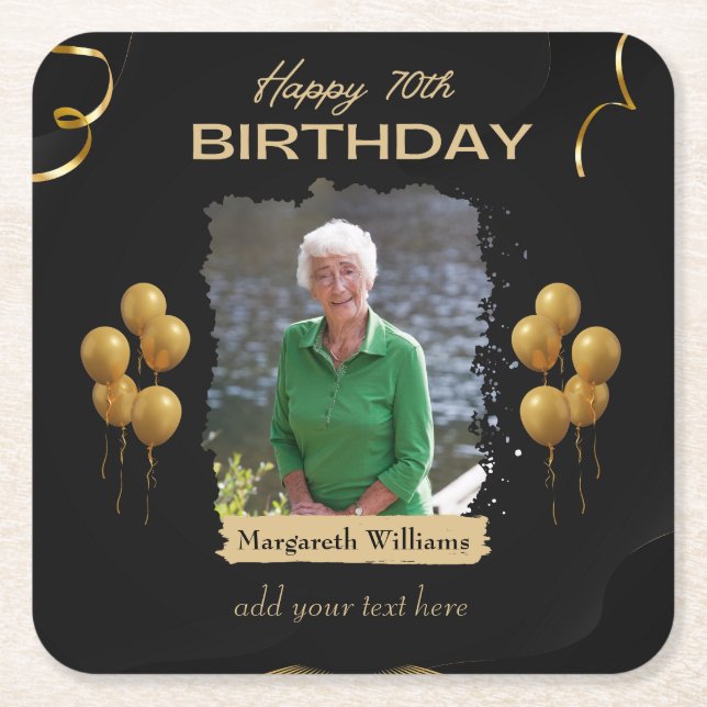 Posavasos Cuadrado De Papel Fotografías por 70 años (Anverso)