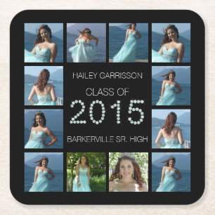 Posavasos Cuadrado De Papel Fotos 2015 de la graduación 12 de Bling del