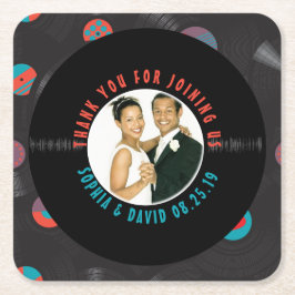 Posavasos Cuadrado De Papel Fotos del Favor de la Boda del Registro Vinyl Retr