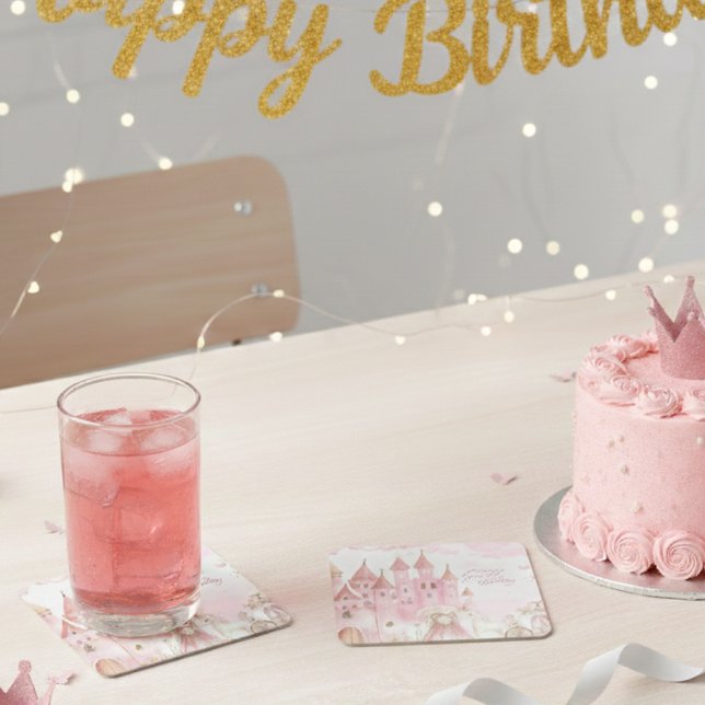 Posavasos Cuadrado De Papel Four Ever Pink Princess Castle Birthday coaster  (Subido por el creador)