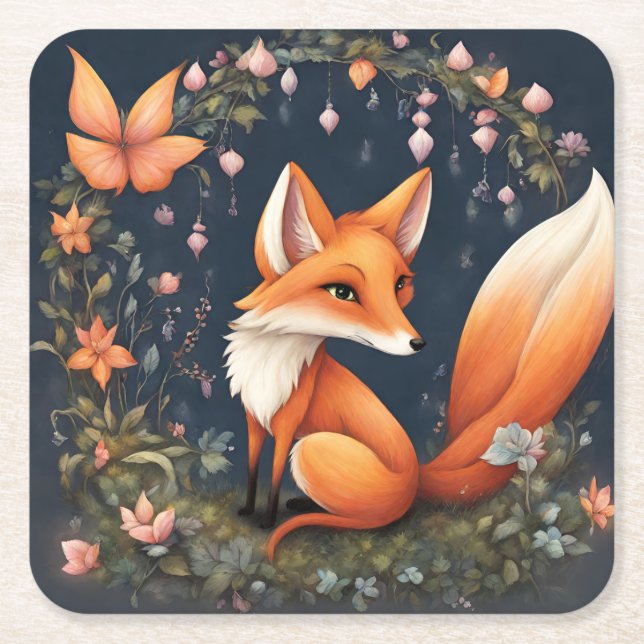 Posavasos Cuadrado De Papel Fox en Bloom (Anverso)