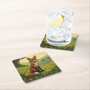 Posavasos Cuadrado De Papel Fox en los Shamrock