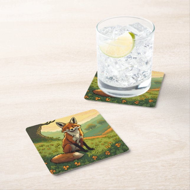 Posavasos Cuadrado De Papel Fox en los Shamrock (In situ)