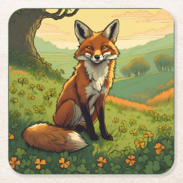 Posavasos Cuadrado De Papel Fox en los Shamrock