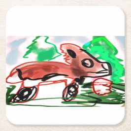 Posavasos Cuadrado De Papel Fox en primavera