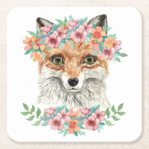 Posavasos Cuadrado De Papel Fox floral
