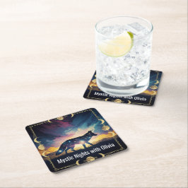 Posavasos Cuadrado De Papel Fox Moon Coaster - Noches Místicas