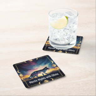 Posavasos Cuadrado De Papel Fox Moon Coaster - Noches Místicas