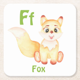 Posavasos Cuadrado De Papel Fox personaliza ABC: Letra F - Añadir tu nombre
