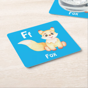 Posavasos Cuadrado De Papel Fox personaliza ABC: Letra F - Añadir tu nombre