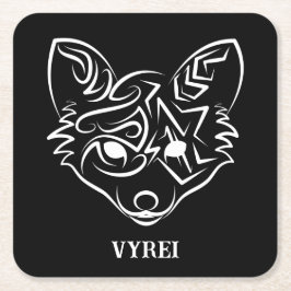 Posavasos Cuadrado De Papel Fox tribal negra y blanca