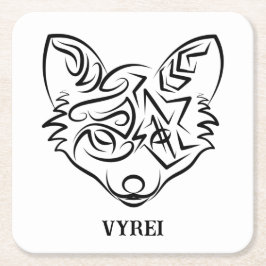 Posavasos Cuadrado De Papel Fox tribal negra y blanca