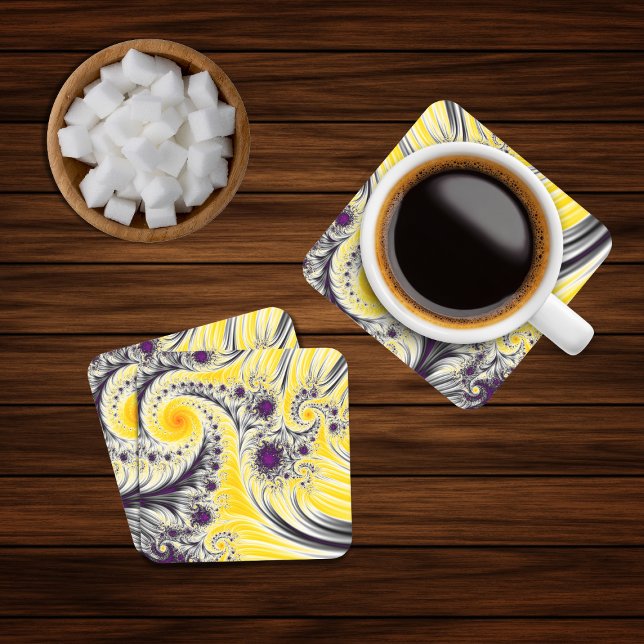 Posavasos Cuadrado De Papel Fractal Amarillo moderno (Subido por el creador)