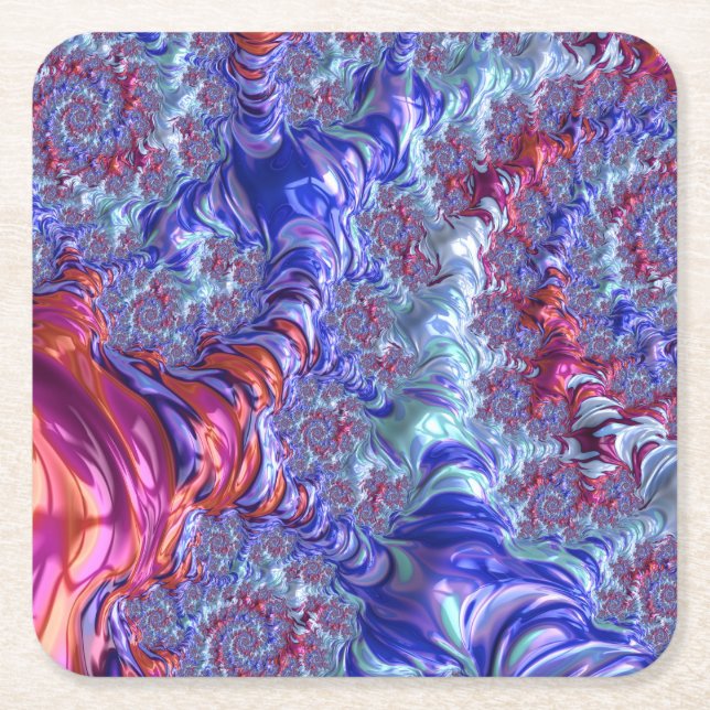 Posavasos Cuadrado De Papel Fractal de resumen digital de trippy colorido Groo (Anverso)