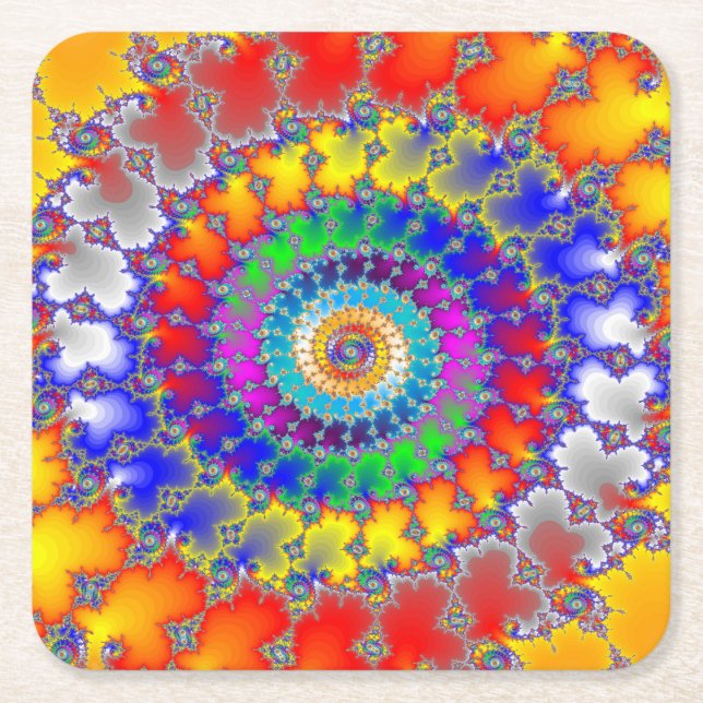 Posavasos Cuadrado De Papel Fractal psicodélico (Anverso)