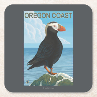 Posavasos Cuadrado De Papel Frailecillo copetudo de la costa de Oregon