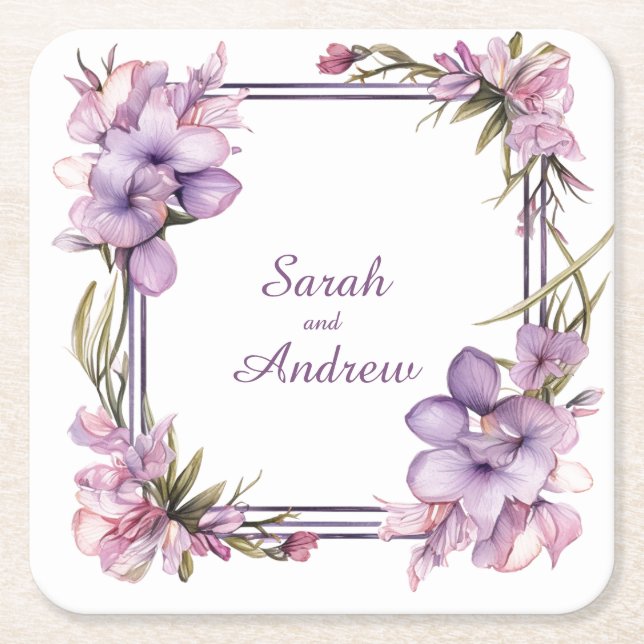Posavasos Cuadrado De Papel Framing Lilah Flower (Sin fecha): Boda Coaster (Anverso)