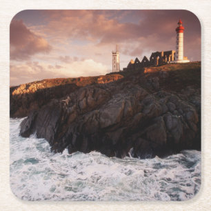 Posavasos Cuadrado De Papel Francia, faro al amanecer