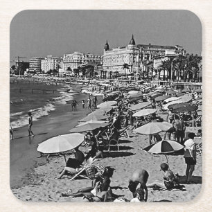 Posavasos Cuadrado De Papel Francia vintage Cannes la playa