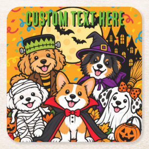 Posavasos Cuadrado De Papel Frankenstein de Halloween bruja vampiro Perros Per