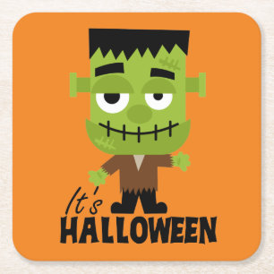 Posavasos Cuadrado De Papel Frankenstein es Halloween