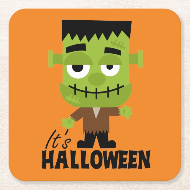 Posavasos Cuadrado De Papel Frankenstein es Halloween (Anverso)
