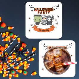 Posavasos Cuadrado De Papel Frankenstein Mummy Grim Reaper Cute Halloween