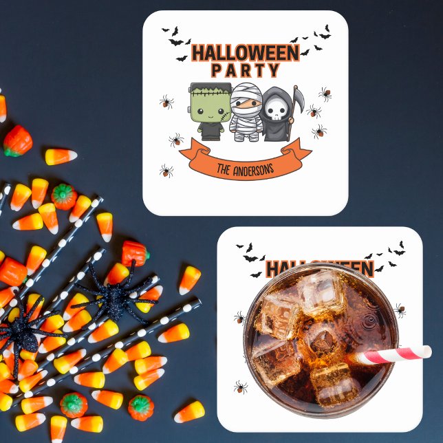 Posavasos Cuadrado De Papel Frankenstein Mummy Grim Reaper Cute Halloween (Subido por el creador)