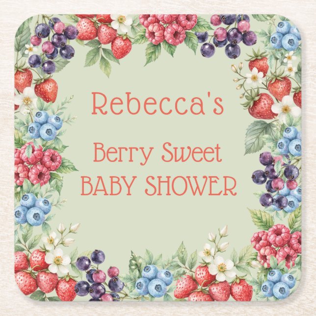 Posavasos Cuadrado De Papel Fraude de Berry Sweet Baby Shower (Anverso)