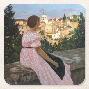 Posavasos Cuadrado De Papel Frederic Bazille - El vestido rosa
