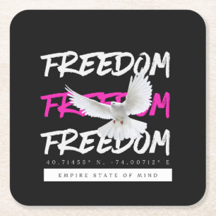 Posavasos Cuadrado De Papel Freedom Dove Typografía urbana