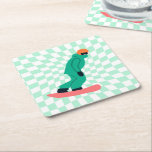 Posavasos Cuadrado De Papel Freerid Snowboarder En Green Suit Checkpoint<br><div class="desc">ilustracion de Guay caprichoso arte de coloridos snowboard,  snowboard downhill in mountain,  on new snow en polvo. Snowboard y deportes al aire libre de Navidad. Regalos de Snowboard. Regalos del equipo de Snowboard. Retro rebajó los cheques de snowboard a cuadros.</div>