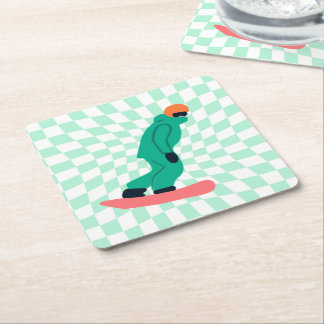 Posavasos Cuadrado De Papel Freerid Snowboarder En Green Suit Checkpoint