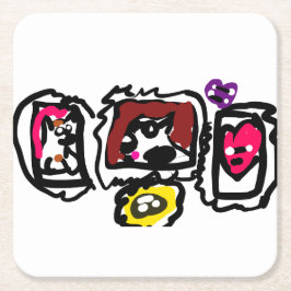 Posavasos Cuadrado De Papel French bulldog hearts  