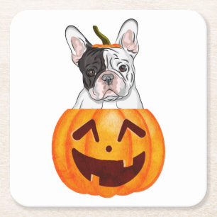 Posavasos Cuadrado De Papel Frenchie Halloween