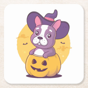 Posavasos Cuadrado De Papel Frenchie Halloween