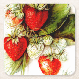 Posavasos Cuadrado De Papel Fresa de época