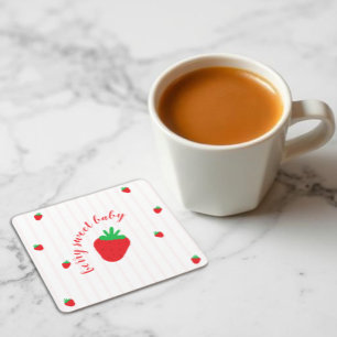 Posavasos Cuadrado De Papel Fresa Dulce Fiesta de Bebé