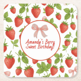 Posavasos Cuadrado De Papel Fresa dulce niños Fiesta de cumpleaños -