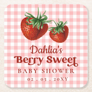 Posavasos Cuadrado De Papel Fresa Rosa Berry Red Berry Sweet Baby Shower