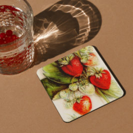 Posavasos Cuadrado De Papel Fresa vintage