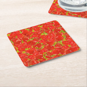 Posavasos Cuadrado De Papel Fresas