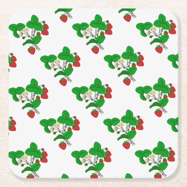 Posavasos Cuadrado De Papel Fresas para el desayuno (Anverso)