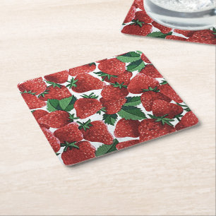 Posavasos Cuadrado De Papel Fresas y Crema